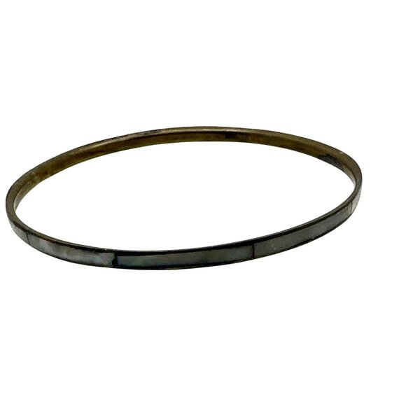 Vintage Boho Chic Mother Of Pearl Inlay Bangle Bracelet Iridescent Minimalist - Picture 2 of 7